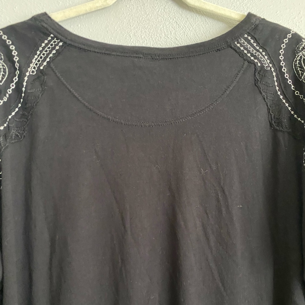 Free People Top Size Small Black Long Sleeve Embroidery Sheer Floral Neutral - Picture 6 of 8